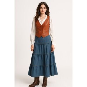 Walter Dyer Women's Small Leather Vest Brown Western Boho Button Front Vintage